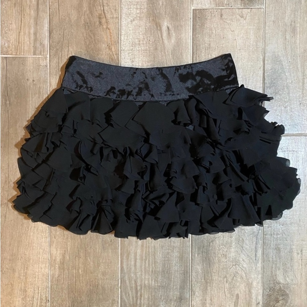 miu miu black ruffle mini skirt
